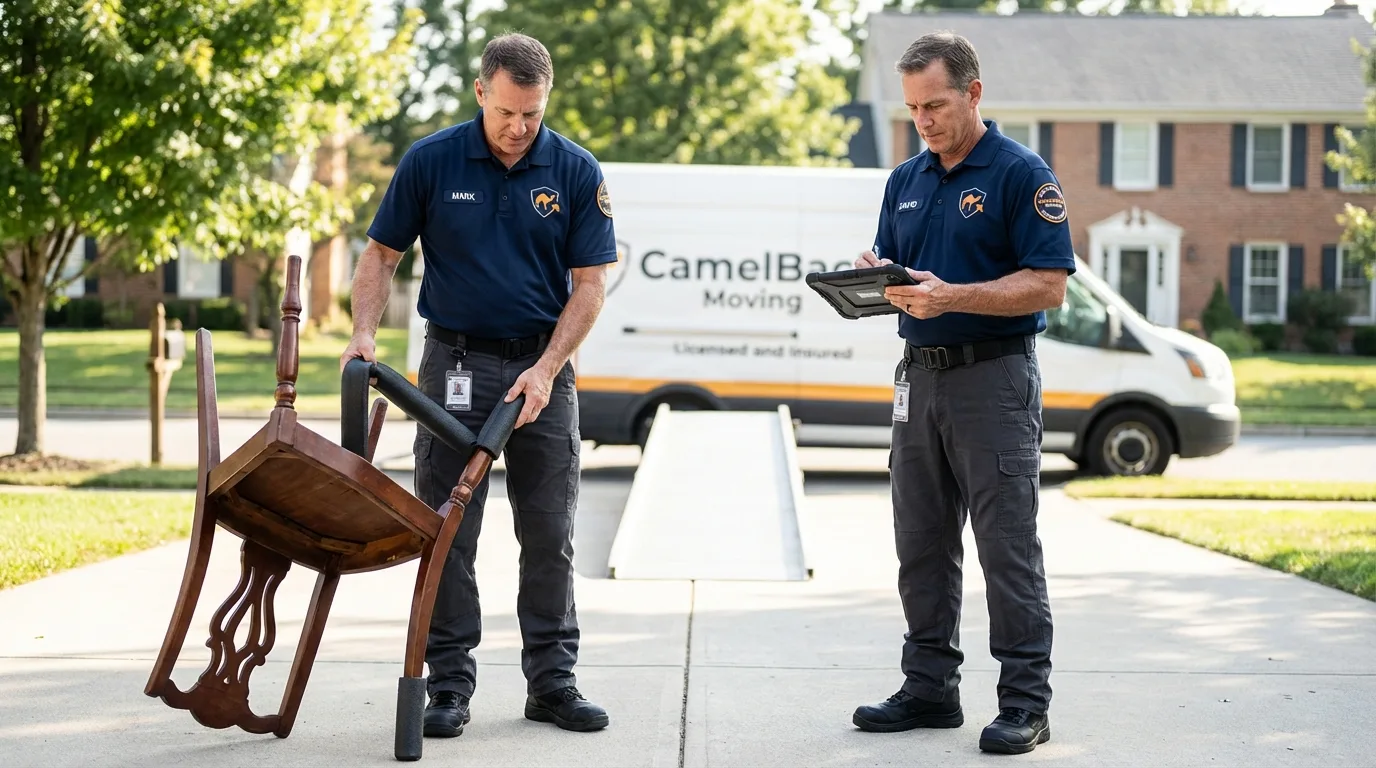 Movers inspecting furniture for damage prevention before loading in Kayenta, AZ